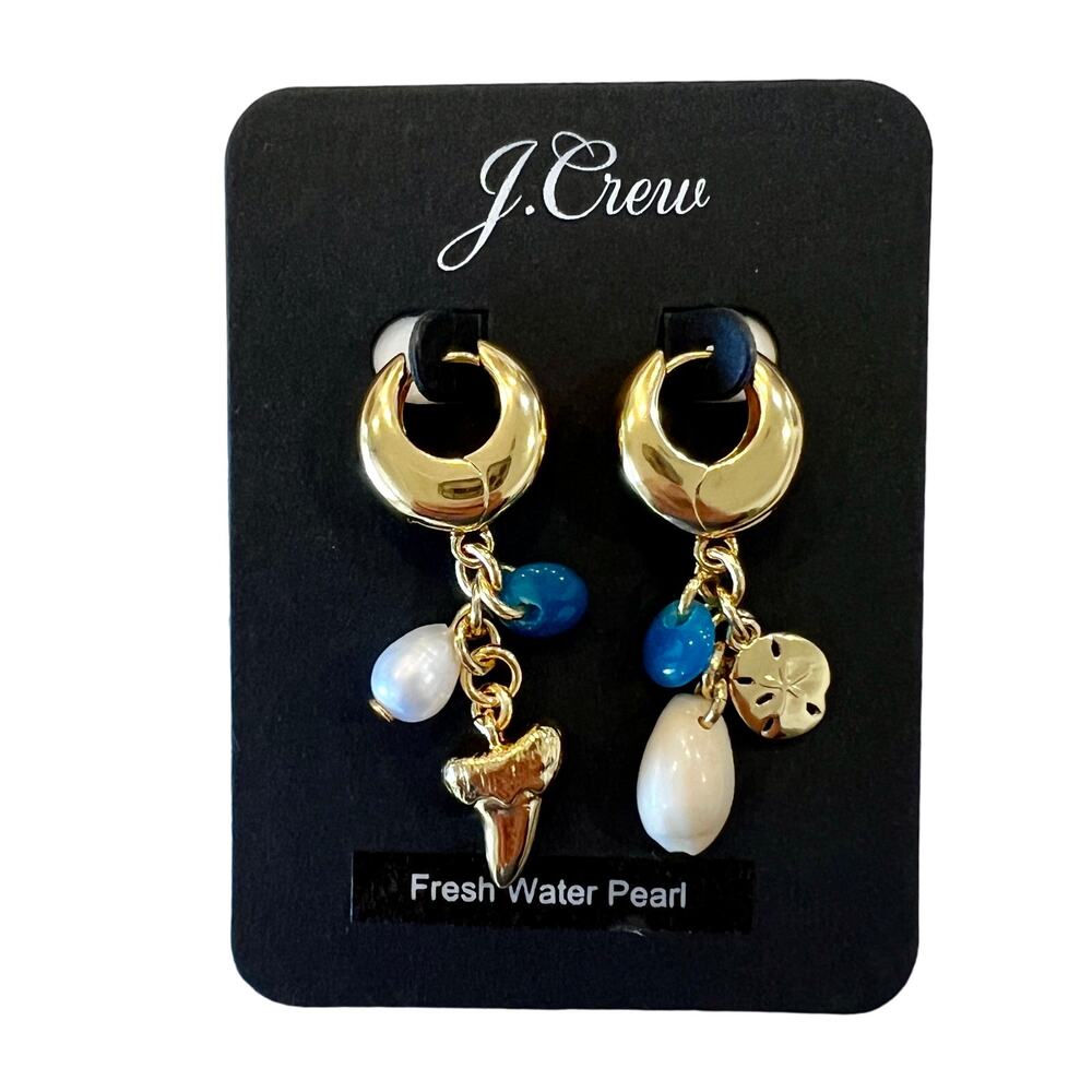 NWT J. Crew Gold/Pearl/Shell Beachcomber Mismatched Earrings - Picture 2 of 8